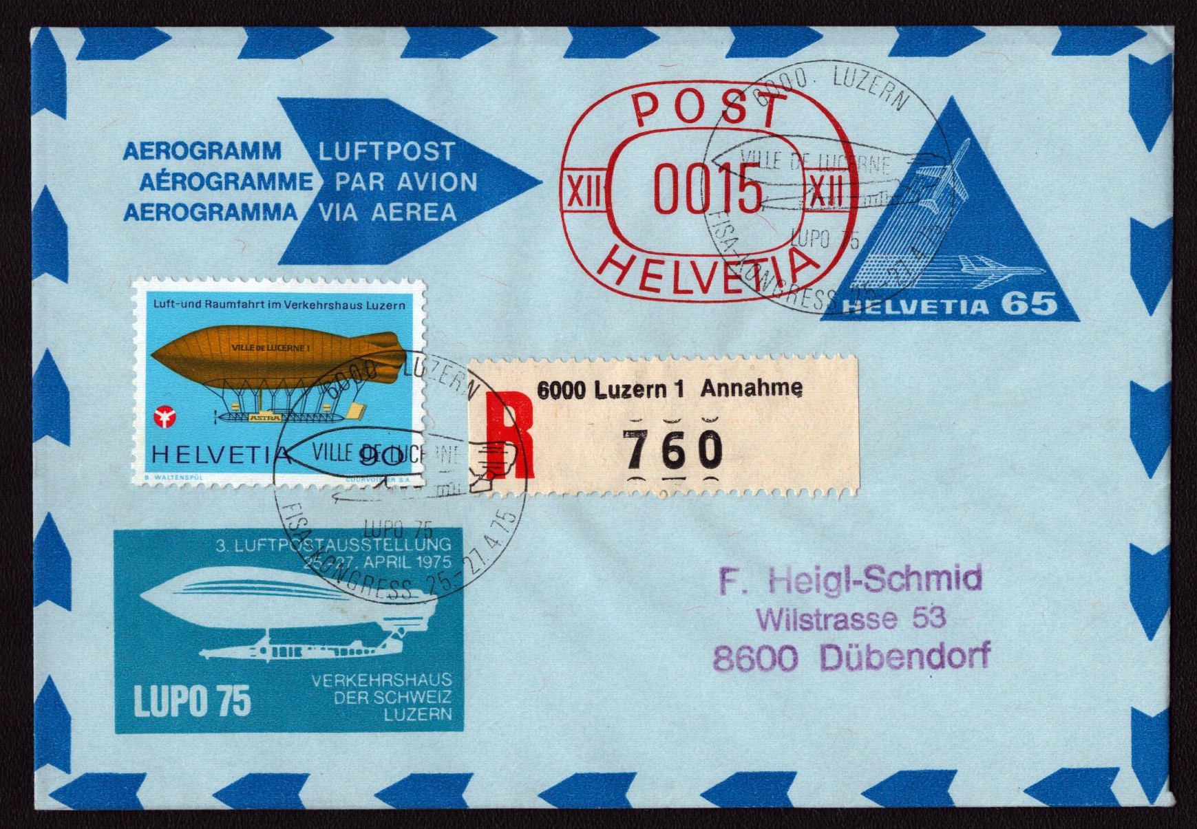 Aérogramme par avion 27.4.75