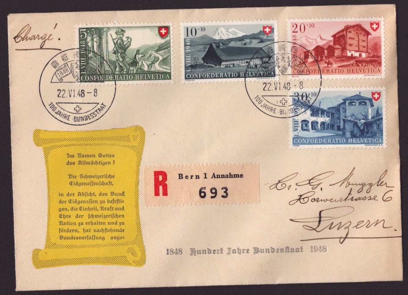 1948 Pro Patria série sur enveloppe