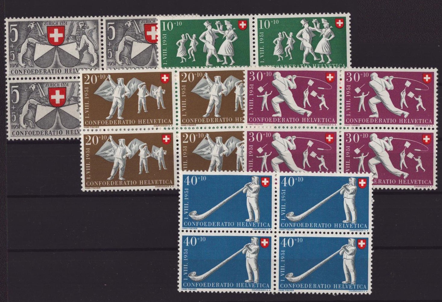 1951 Pro Patria Série bloc de 4 neuf ** (SBK 120.-)
