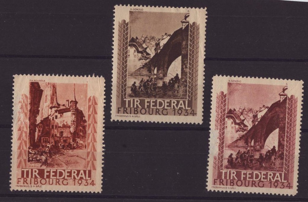 3 Vignettes du TIR FEDERAL Fribourg 1934
