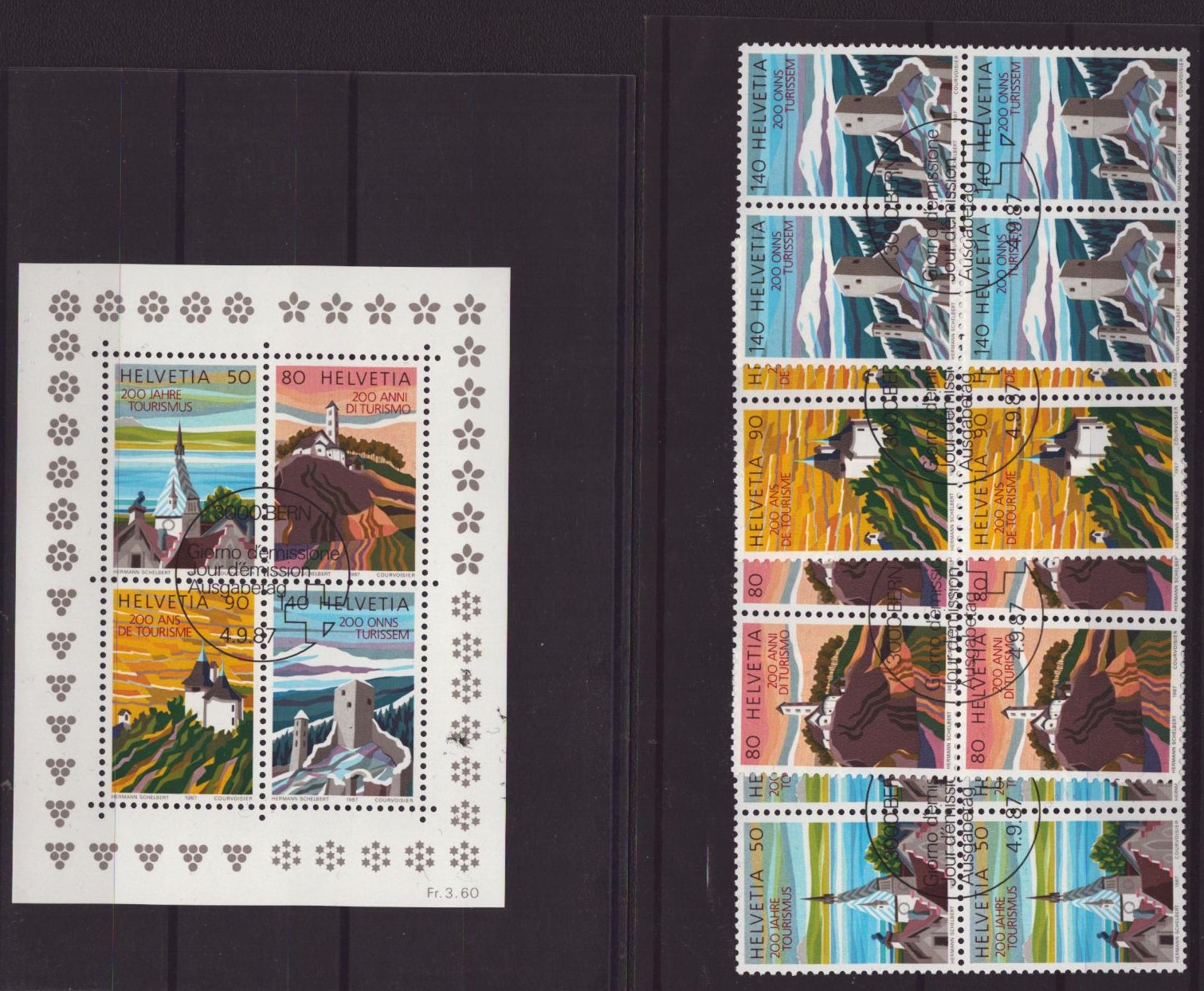 1987 Série 754-756 bloc de 4 + bloc 757x / obl. ET