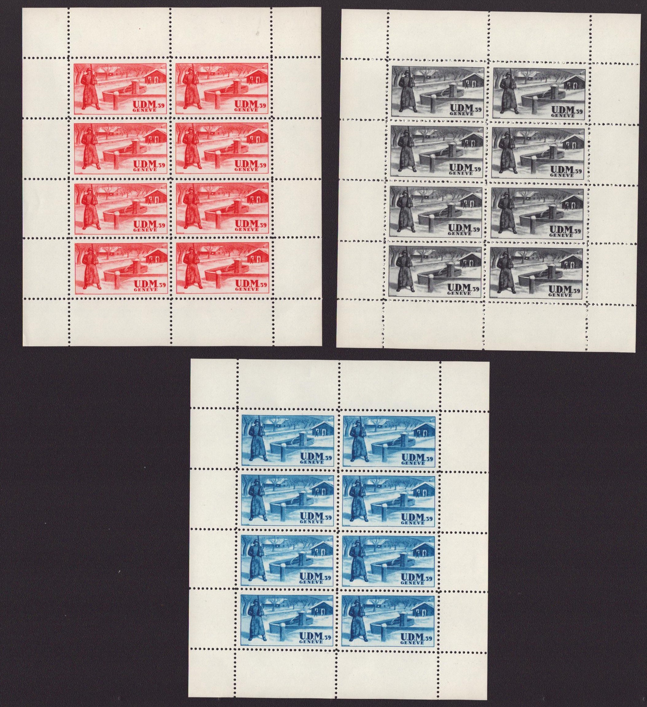 Lot de 3 Bloc UDM 1939 rouge - bleu - gris