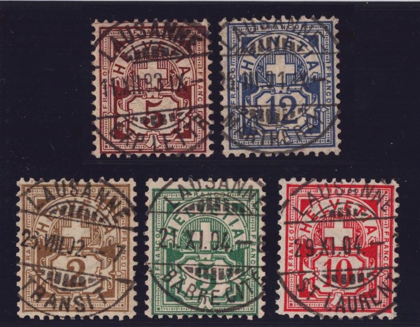 Lot de 6 Type Chiffre oblit LAUSANNE