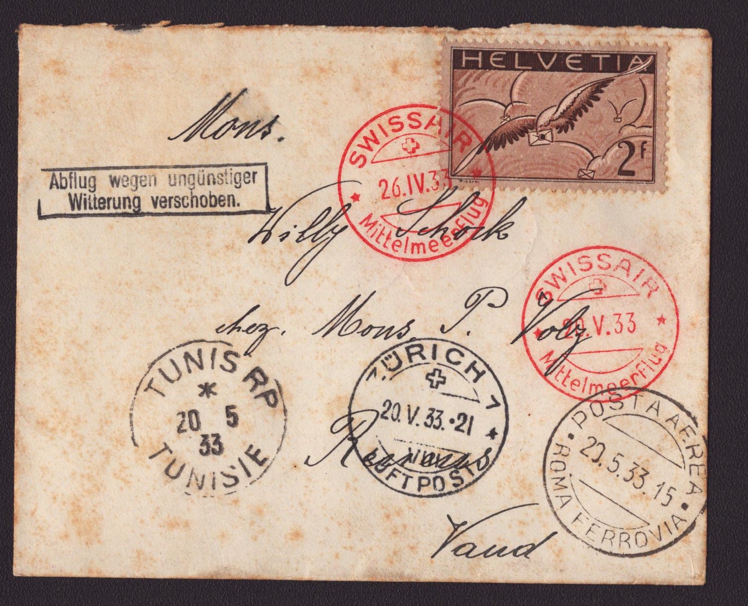 20. Mai 1933, Vol Swissair Méditerranée