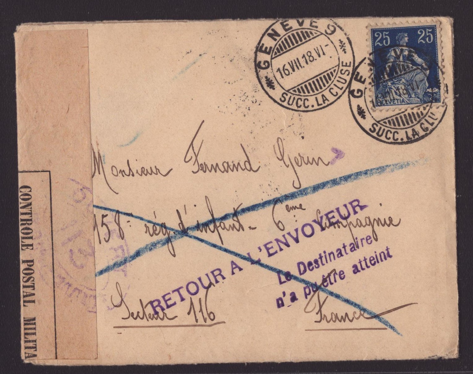 Courrier avec oblit. Genève au dos