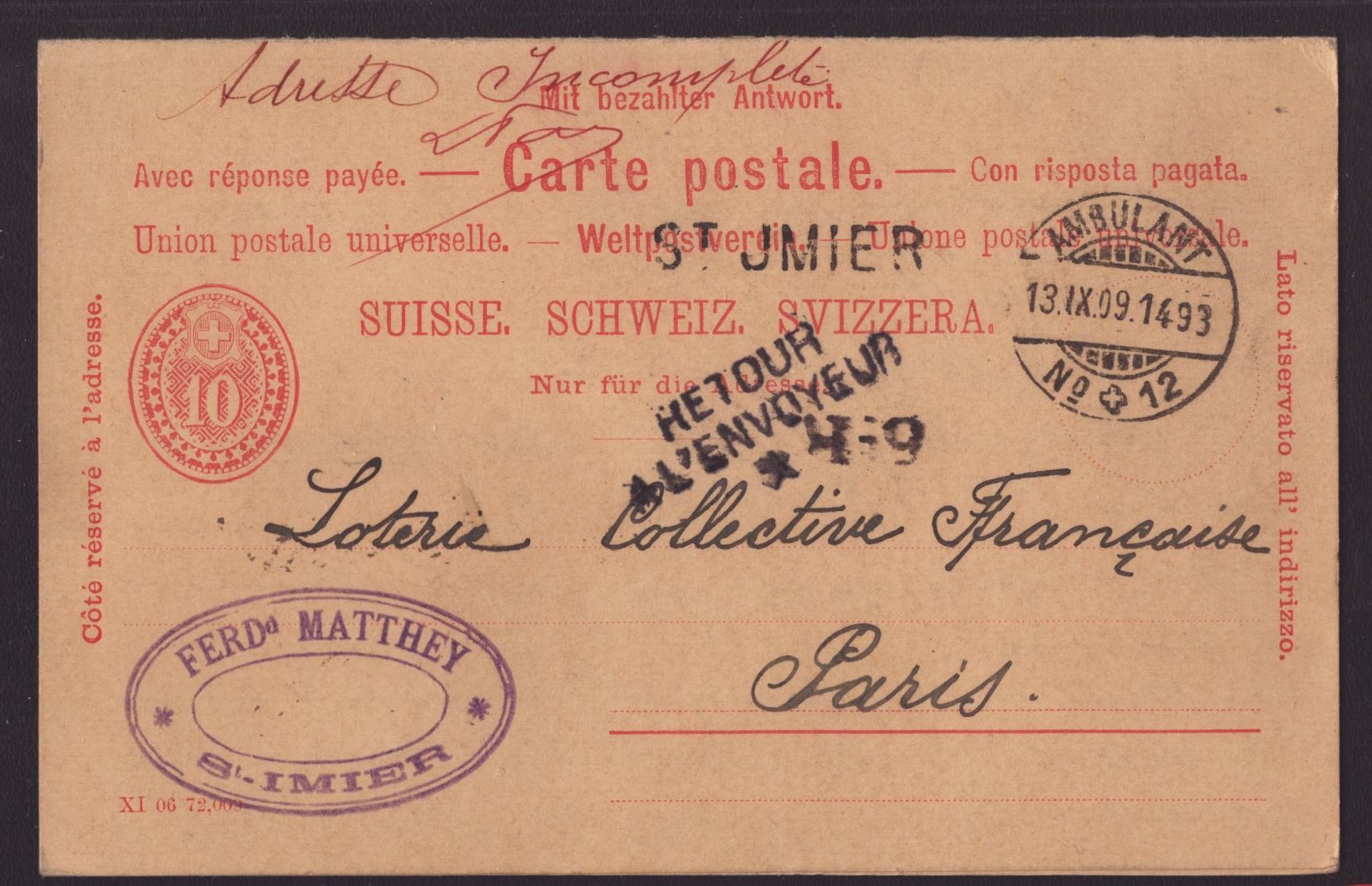 Carte oblit AMBULANT - St JMIER