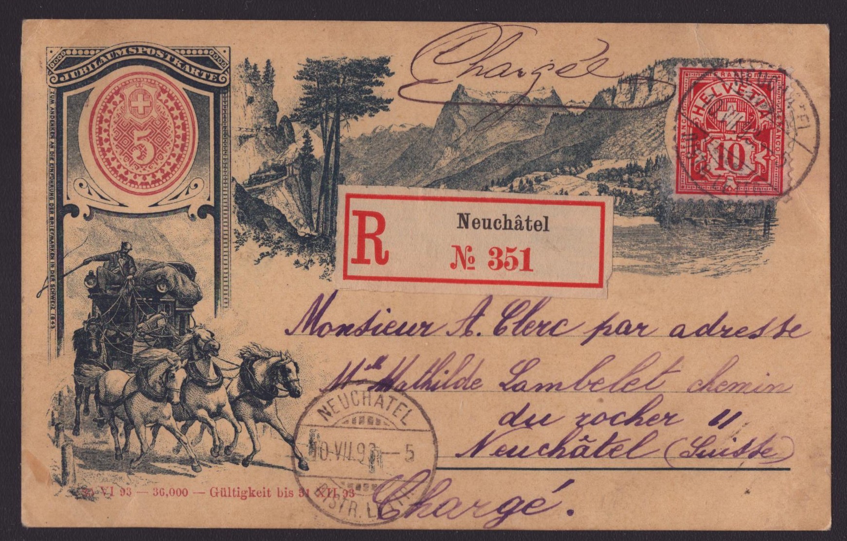 Carte illustrée exp Recommandé NEUCHATEL