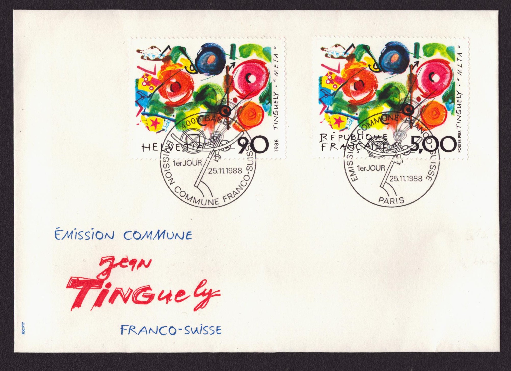 1988 Emission franco-suisse Tinguely FDC (SBK 60.-)