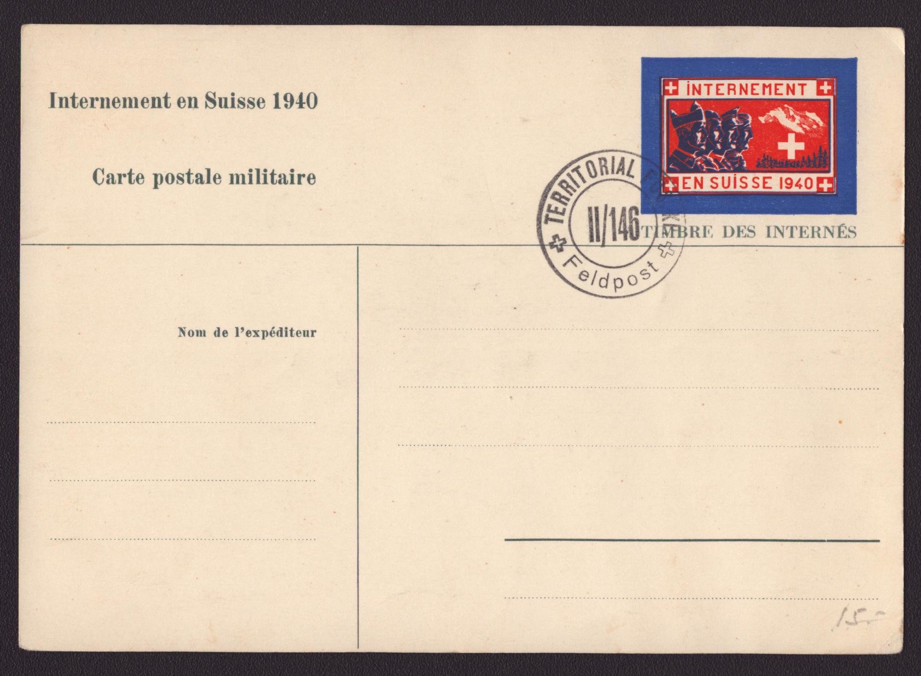 Carte postale : Internement en Suisse 1940