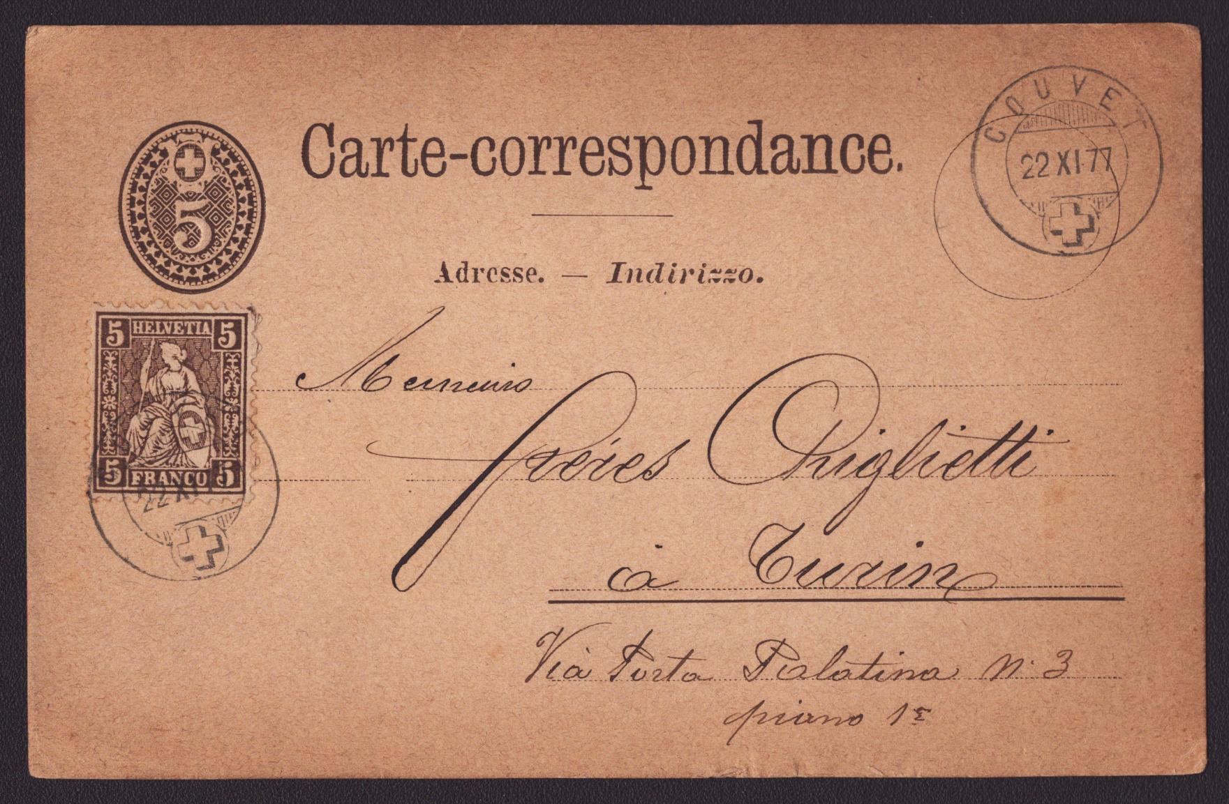 Carte-correspondance Couvet dest. Turin