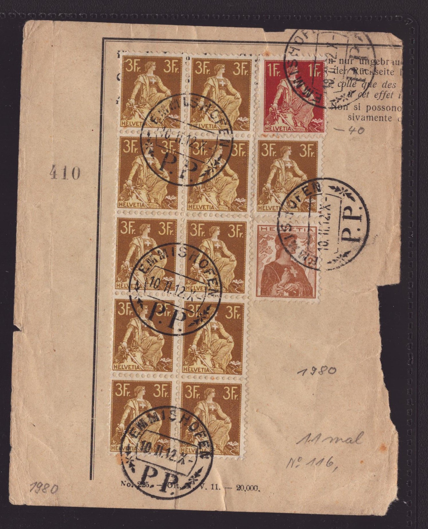 11x Nr 116 Sur fragment de document de douane