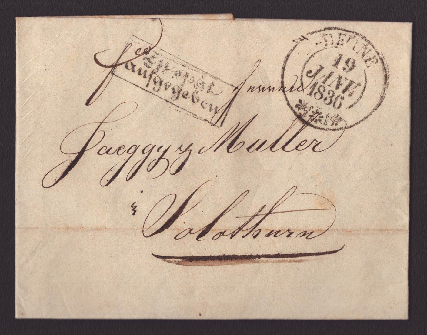 1836 Pli à destination de SOLOTHURN