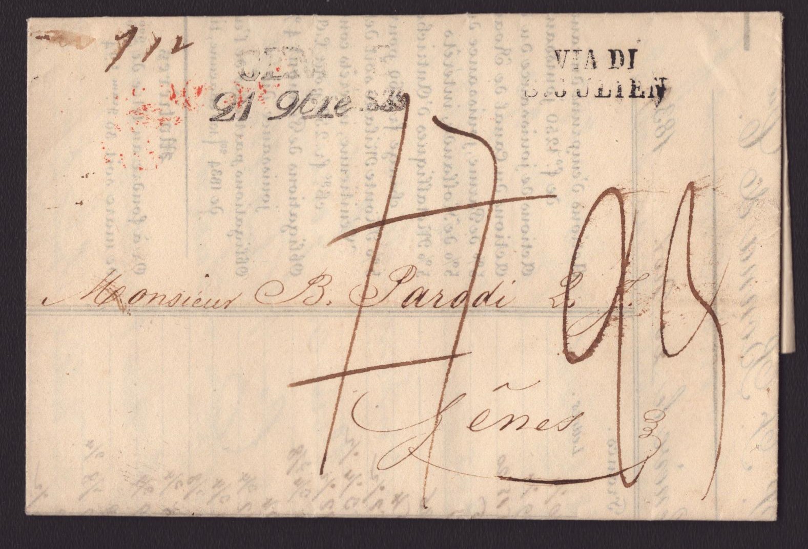 1839 Pli de Genève à destination de Gênes