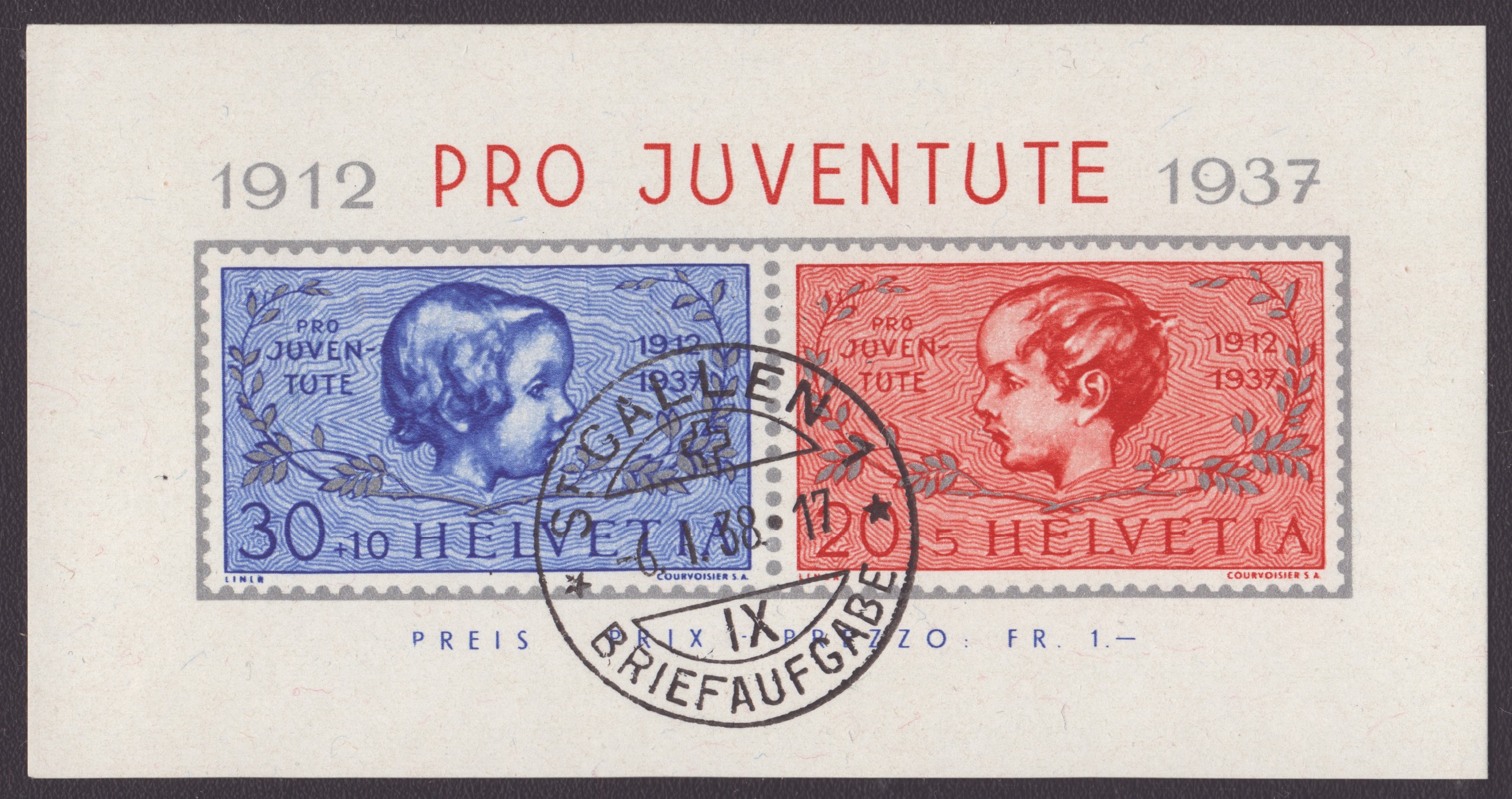 1937 Bloc oblitéré ST-GALLEN 1