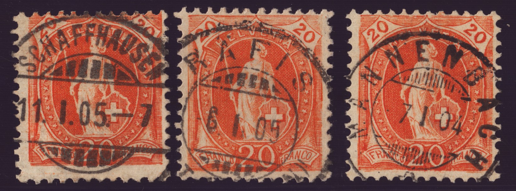 66E 3x oblitération pleine