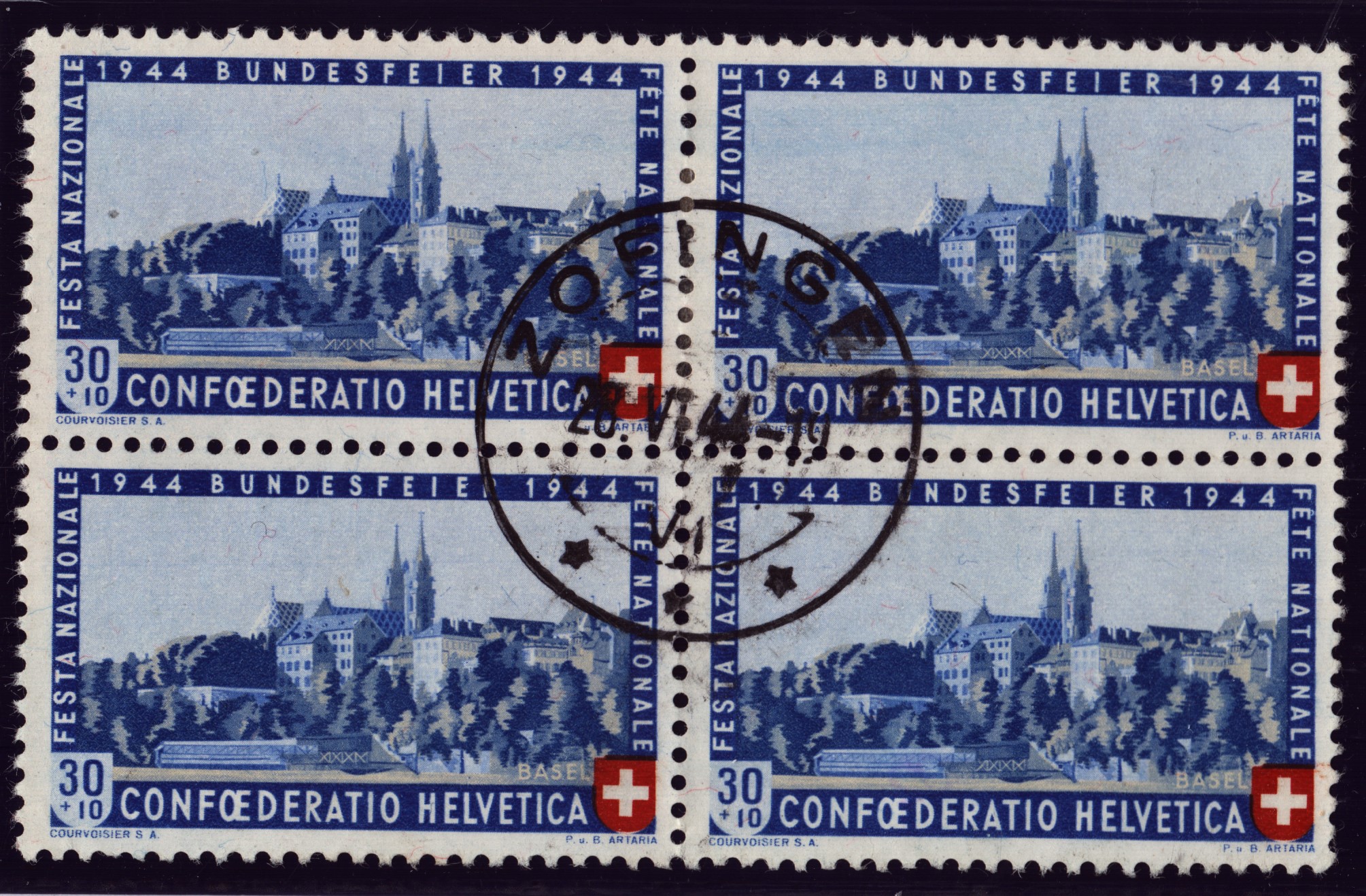 1944 B25 bloc de 4 oblitéré