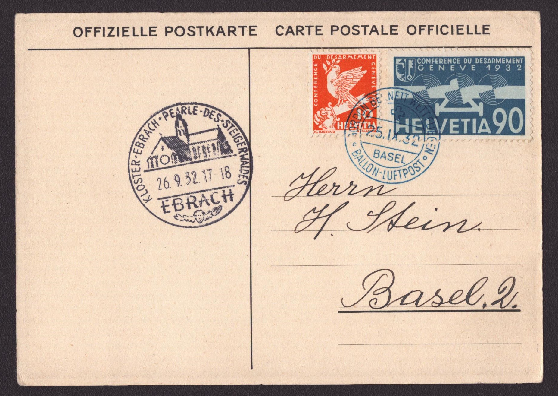 Carte postale F18 1932 Gordon Bennett, cachet bleu (120.-)