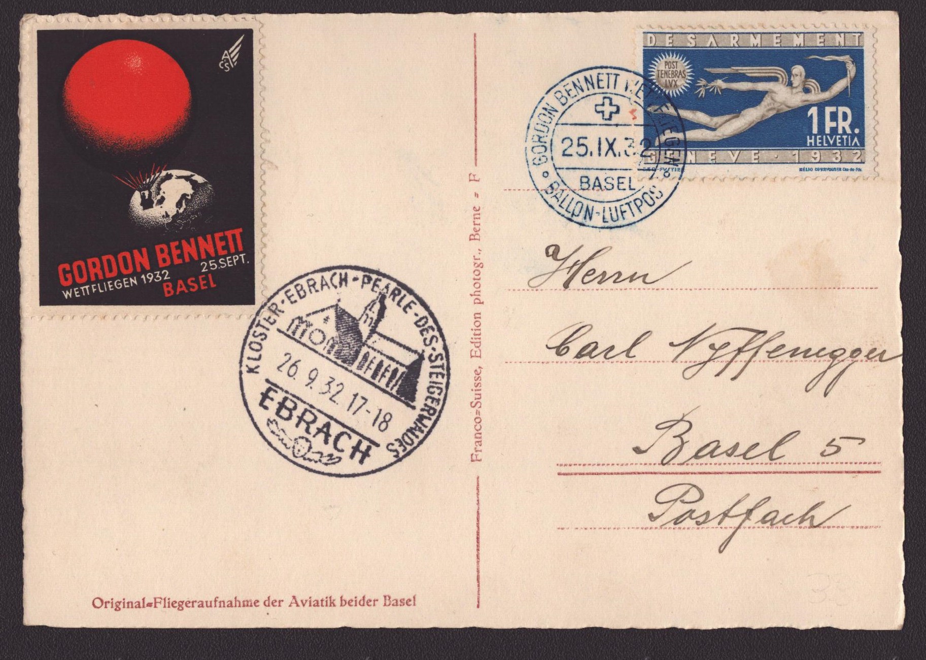 1932 Gordon Benett cachet bleu, avec vignette