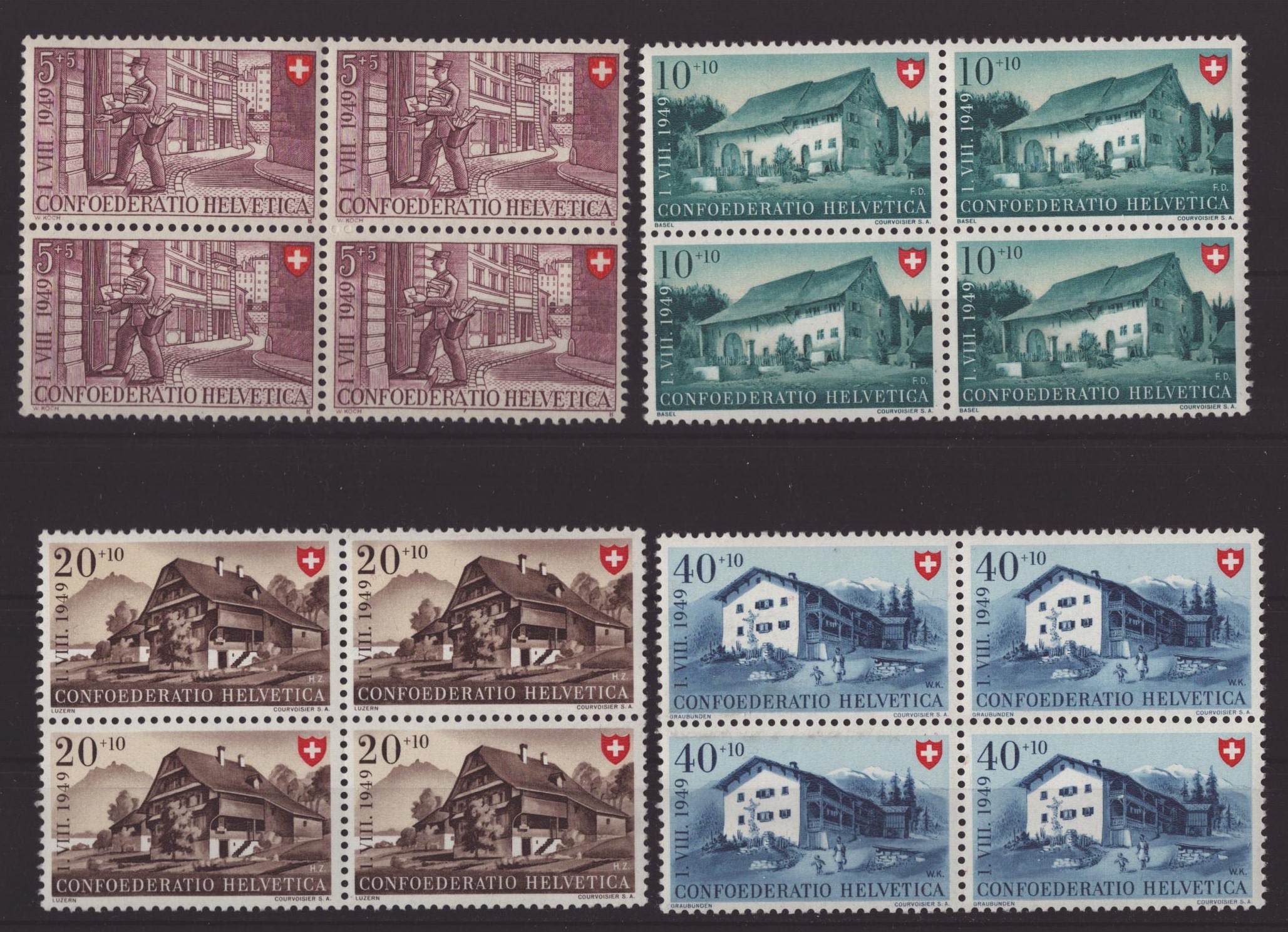 1949 Pro Patria Série bloc de 4 neuf **