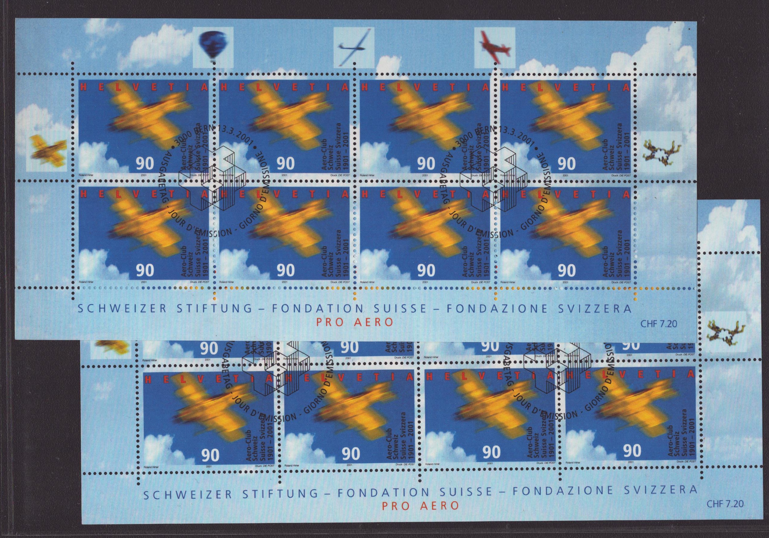 2001 , Feuillet Nr 1016 OZ123 2x (les 8 timbres sont différents)