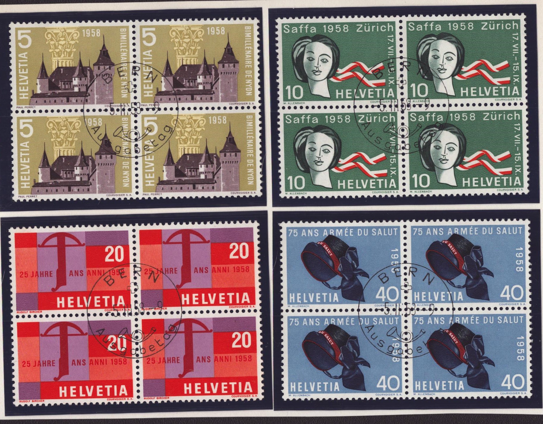 1958 Série 334 - 337 bloc de 4 obl. ET BERN