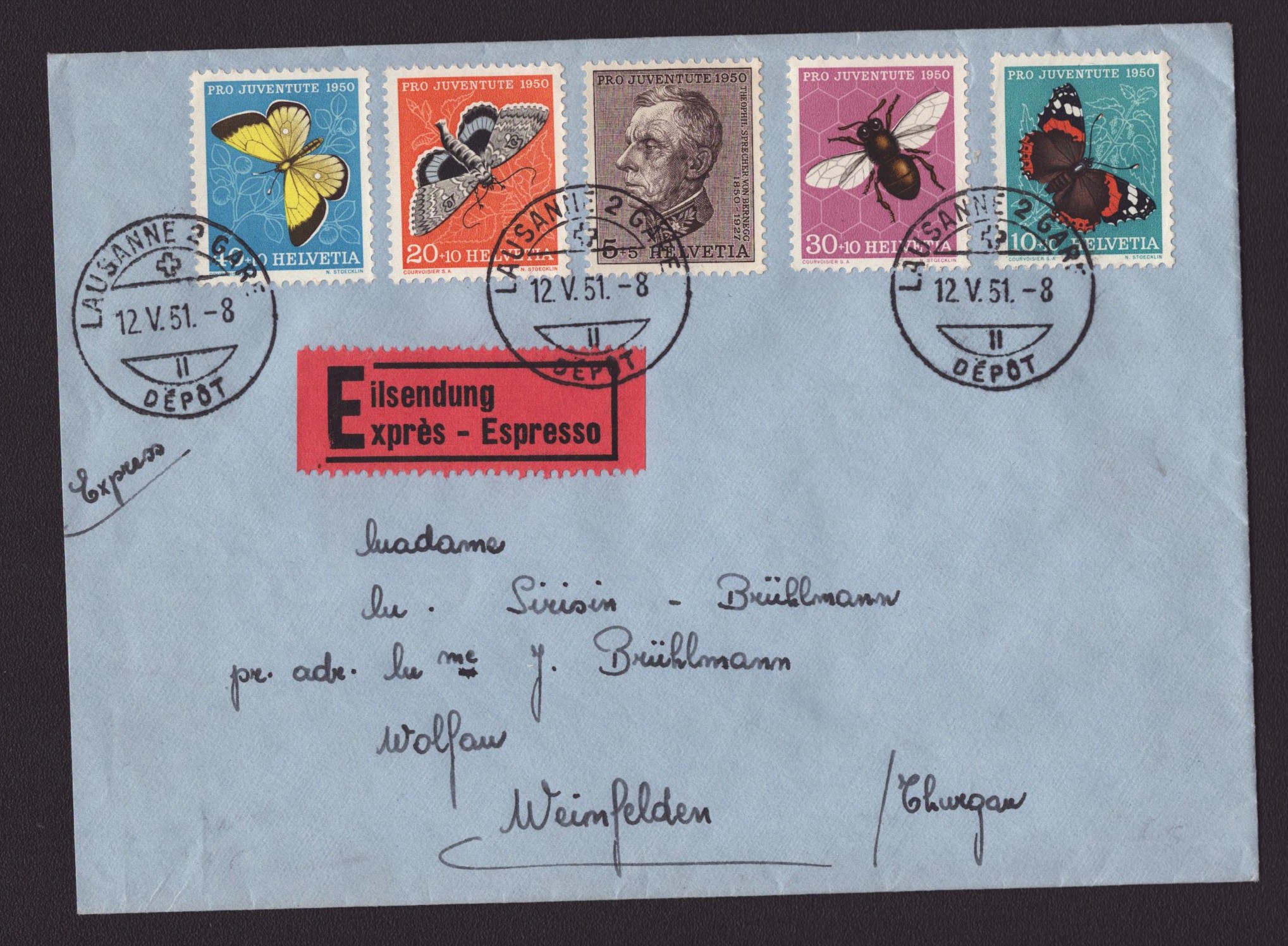 1950 Série sur enveloppe bleue