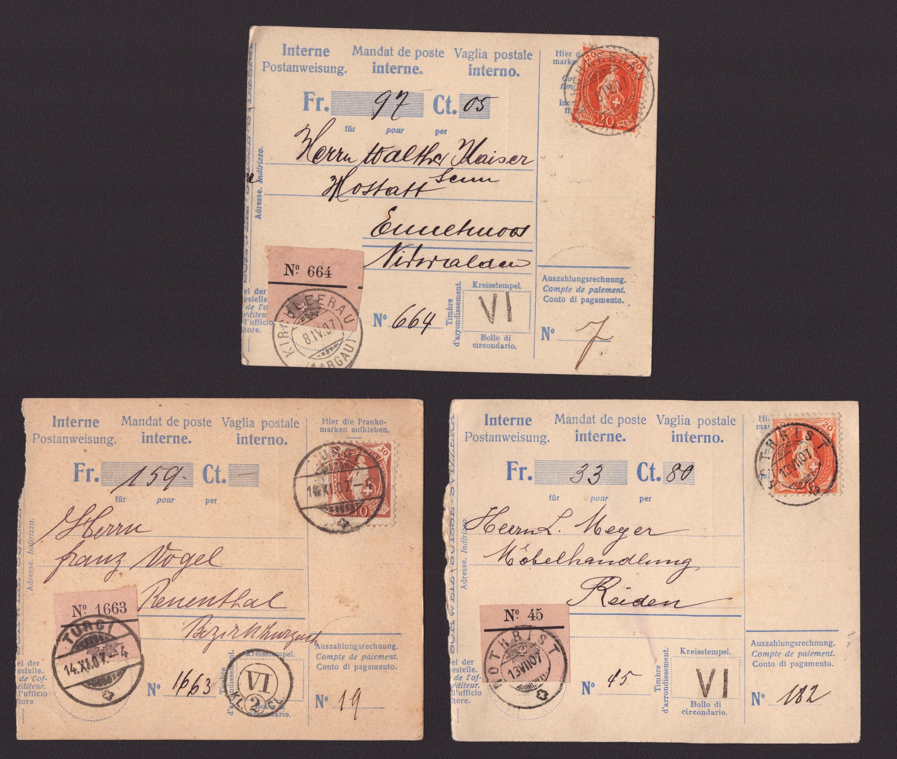 Lot de 3 mandat de poste