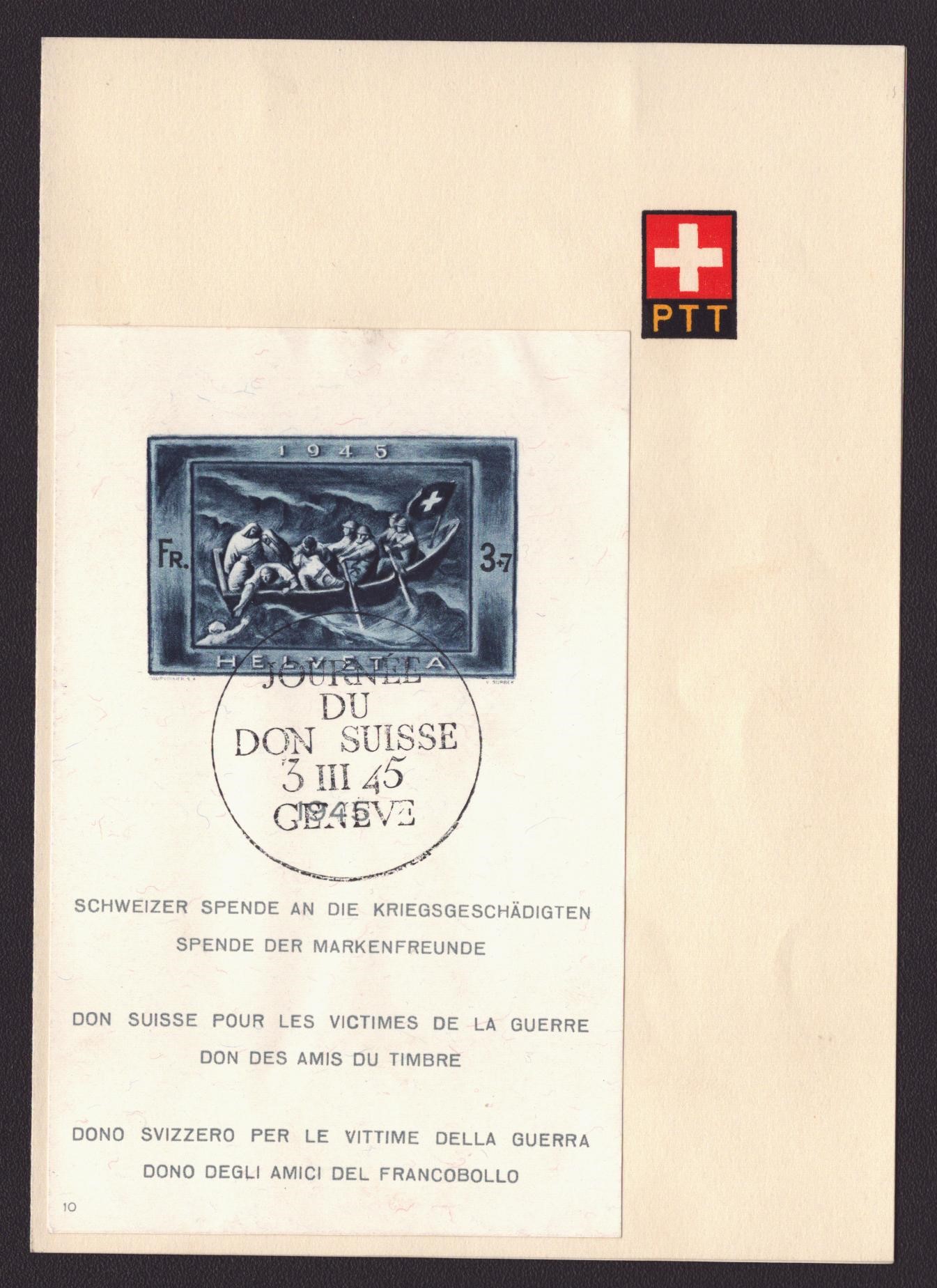 1945 W21 bloc sur feuillet PTT (300.-)