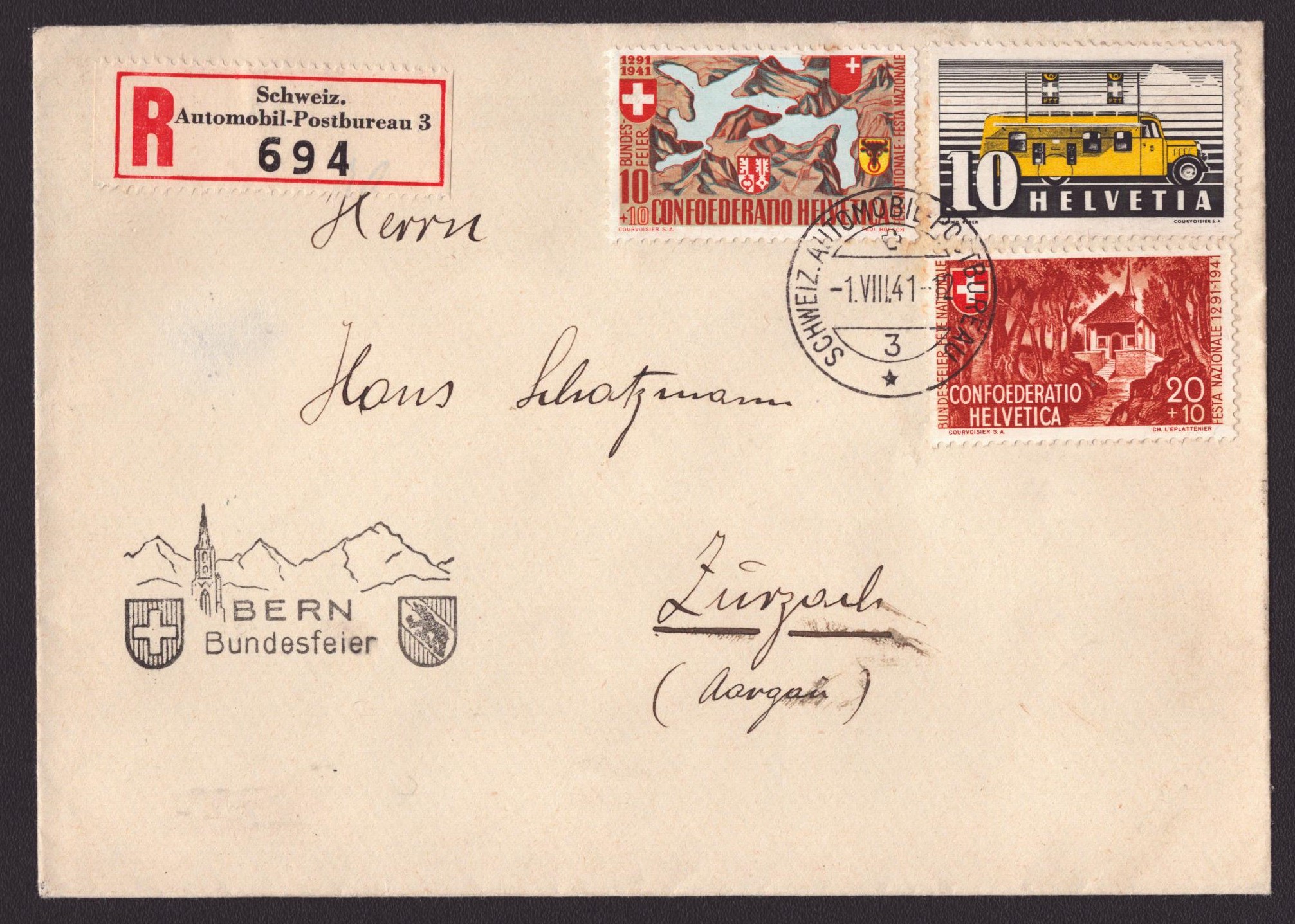 B13 + B14 sur enveloppe oblit. 1.VIII.41