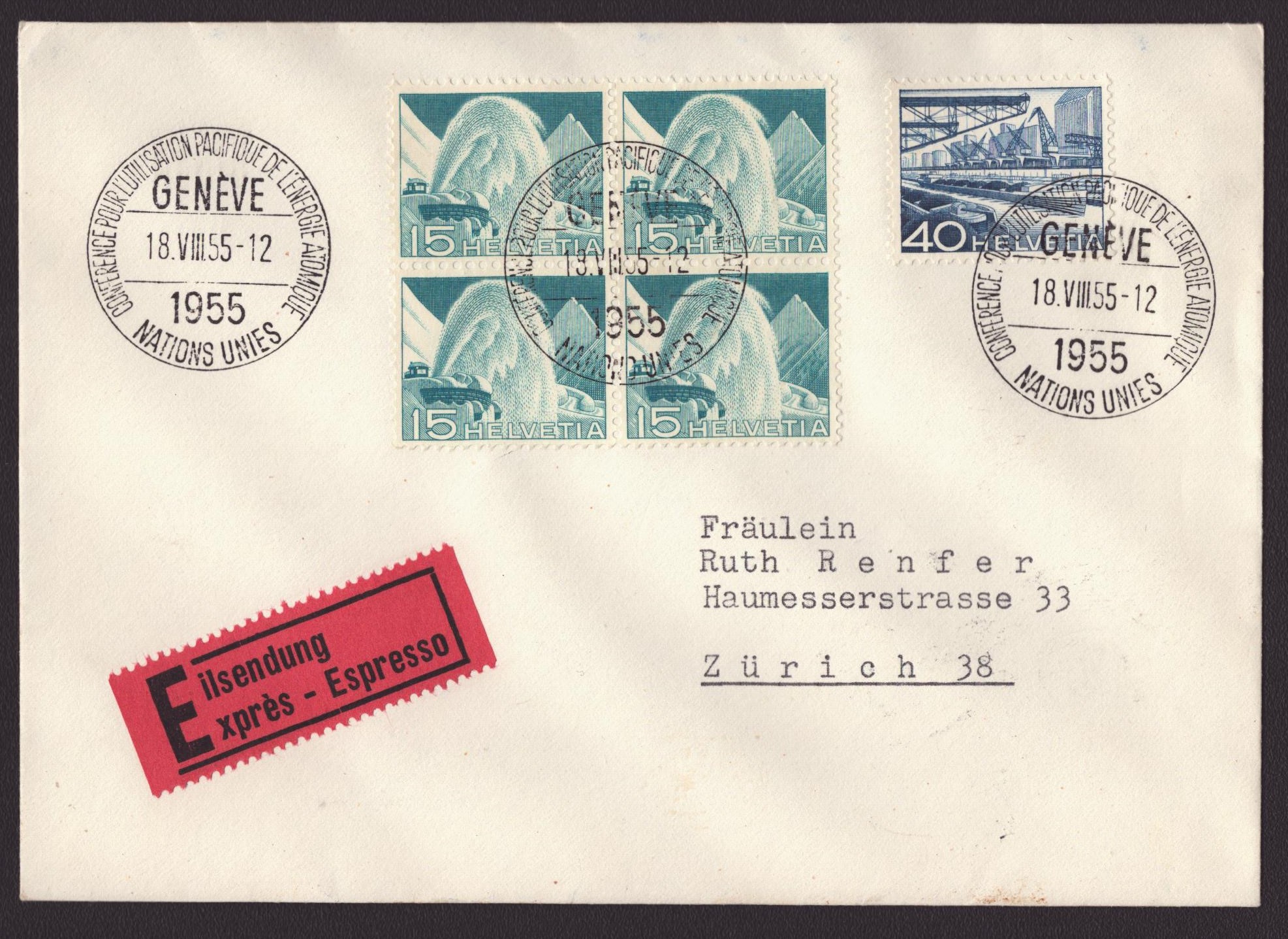 Nr 300 bloc de 4 Oblitération Nation Unies 1955