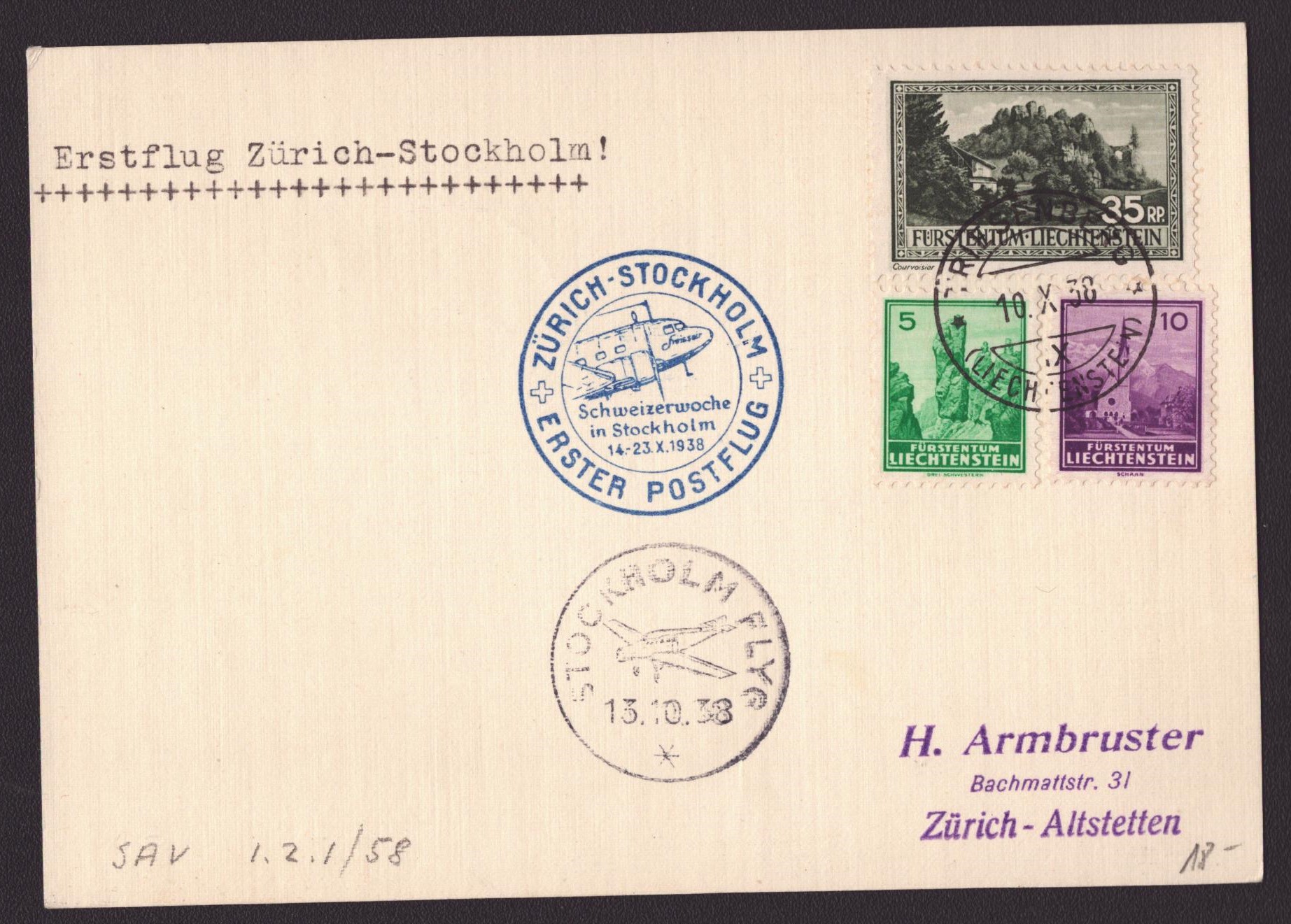 Carte Premier vol Zürich-Stockholm (Liechenstein)