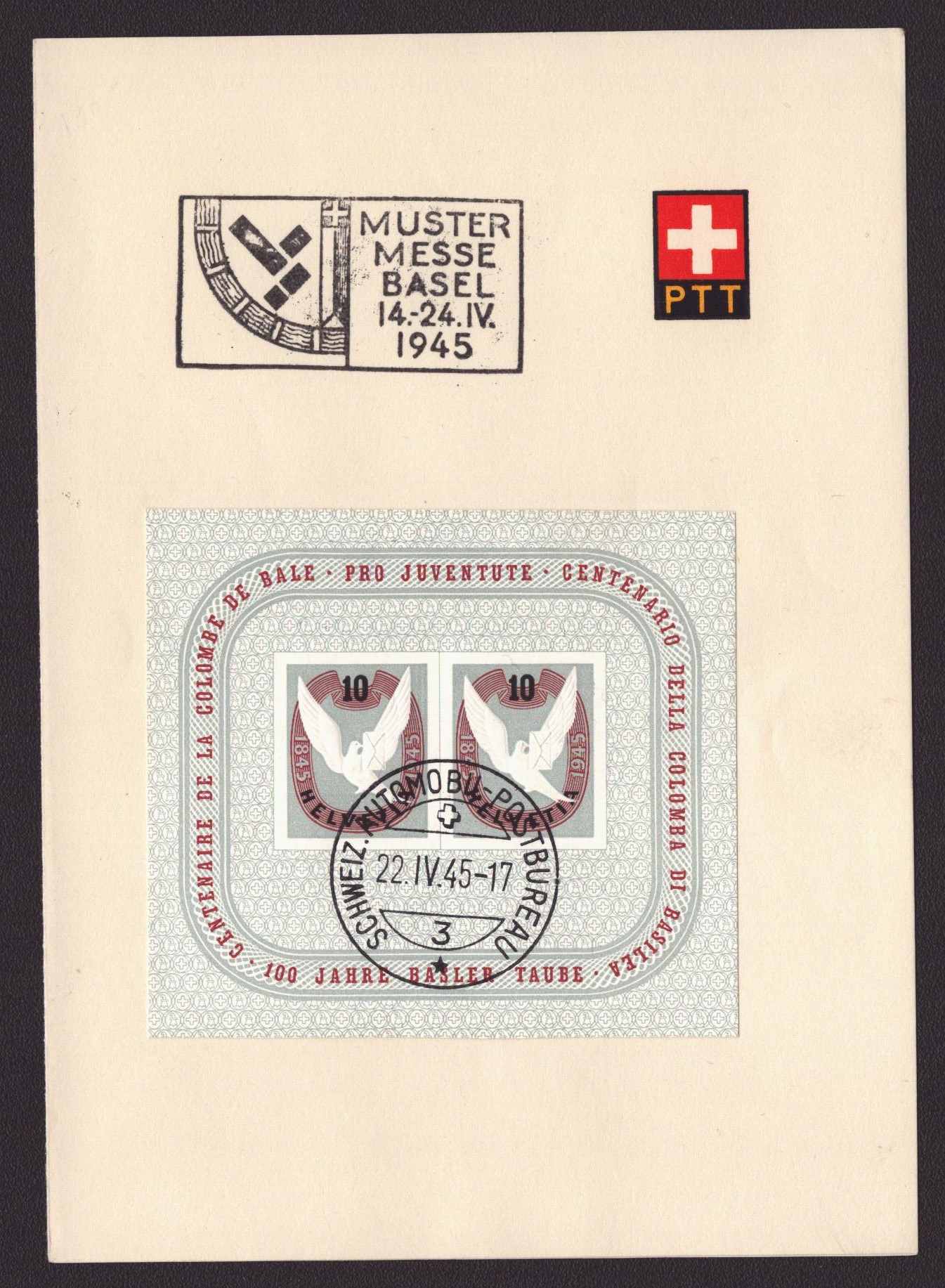 1945 Bloc W23 sur feuillet PTT