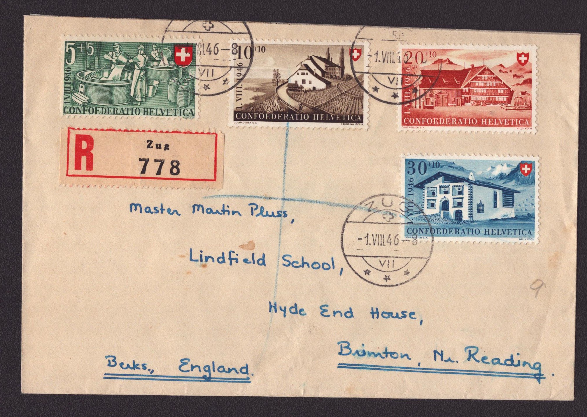 1946 Série sur enveloppe ZUG 1.VIII.46