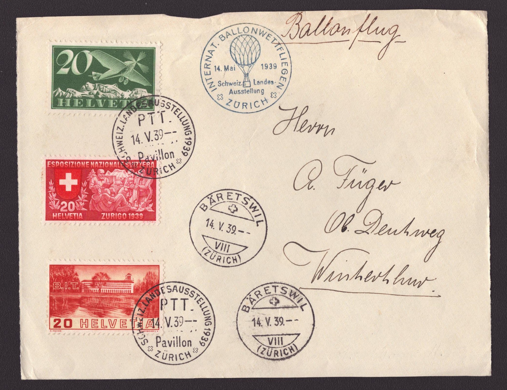 1939 Vol en ballon de l'expo BÄRETSWIL