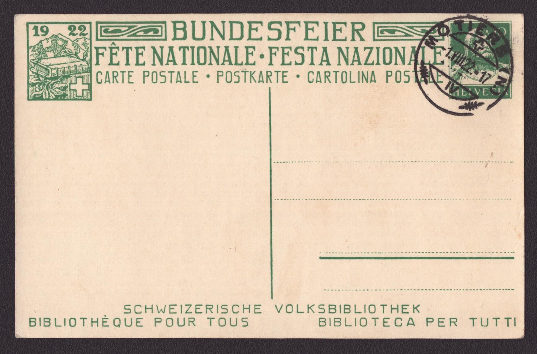 1922 carte oblit. 1.VIII.22