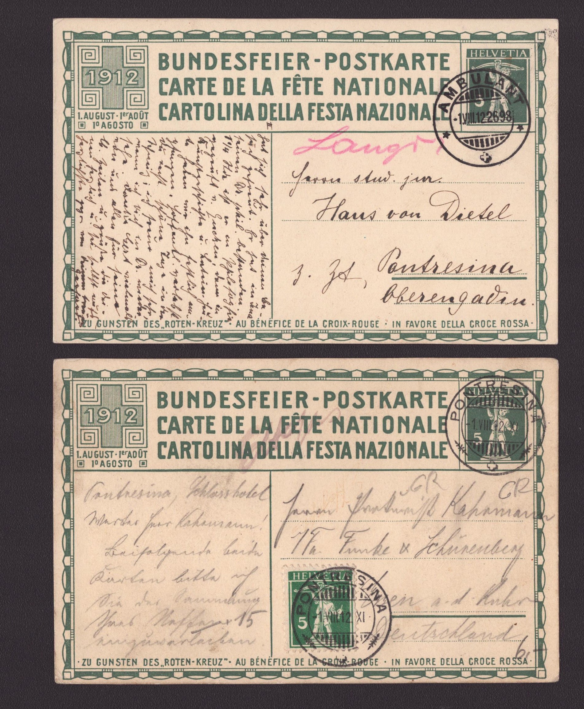 1912 Lot de 2 cartes